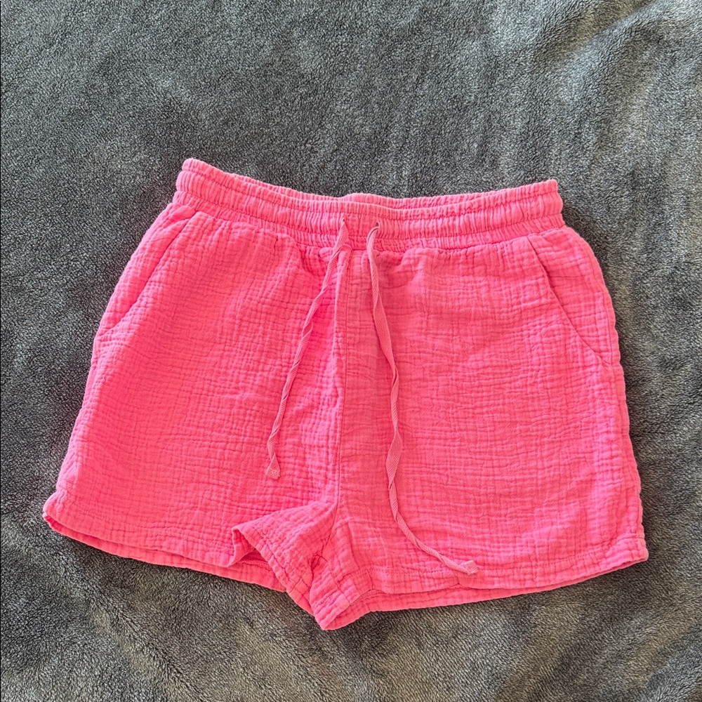 Bobi 100% cotton neon pink drawstring toe waist shorts